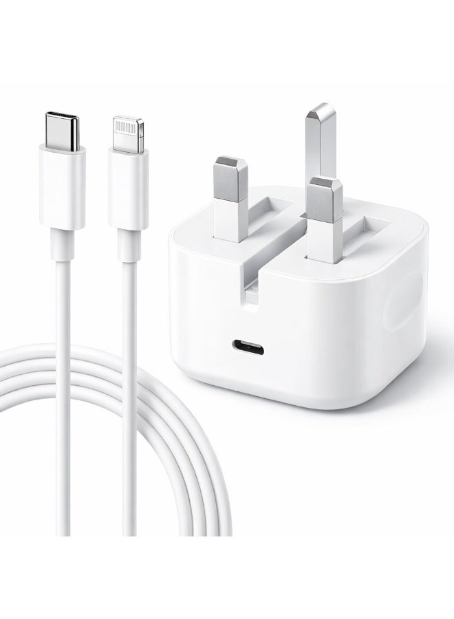20W USB-C Fast Charger Power Adapter with 1m USB-C to Lightning Cable for iPhone 14/13/12/11/XS/XR/X/8 White - Image 1
